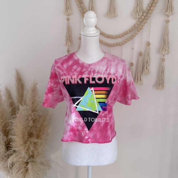 Urban Outfitters Pink Floyd cropped band tee pink tie dye vintage vibes medium - Picture 1 of 11